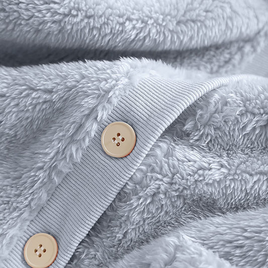 Women's Fuzzy Fleece Button Lounge Cardigan