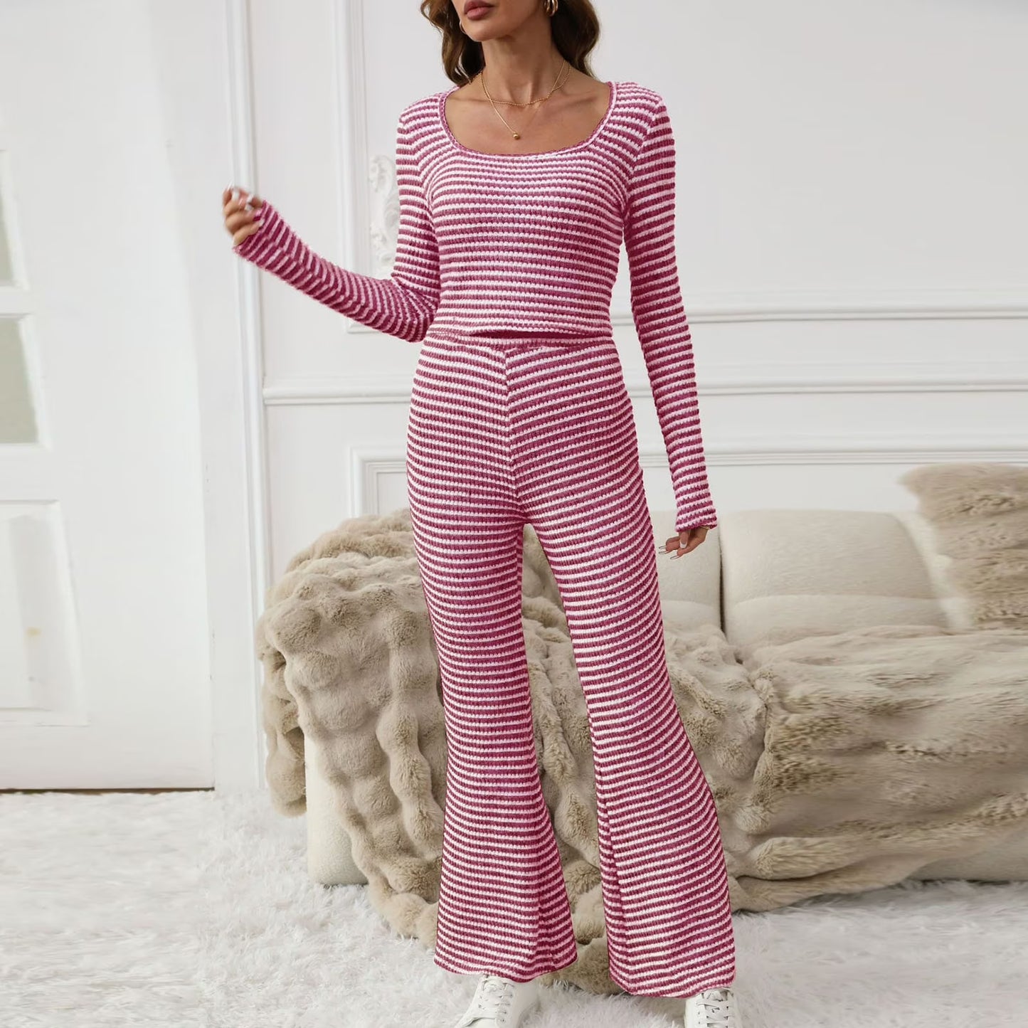 Women's 2 Piece Striped Loungewear Set