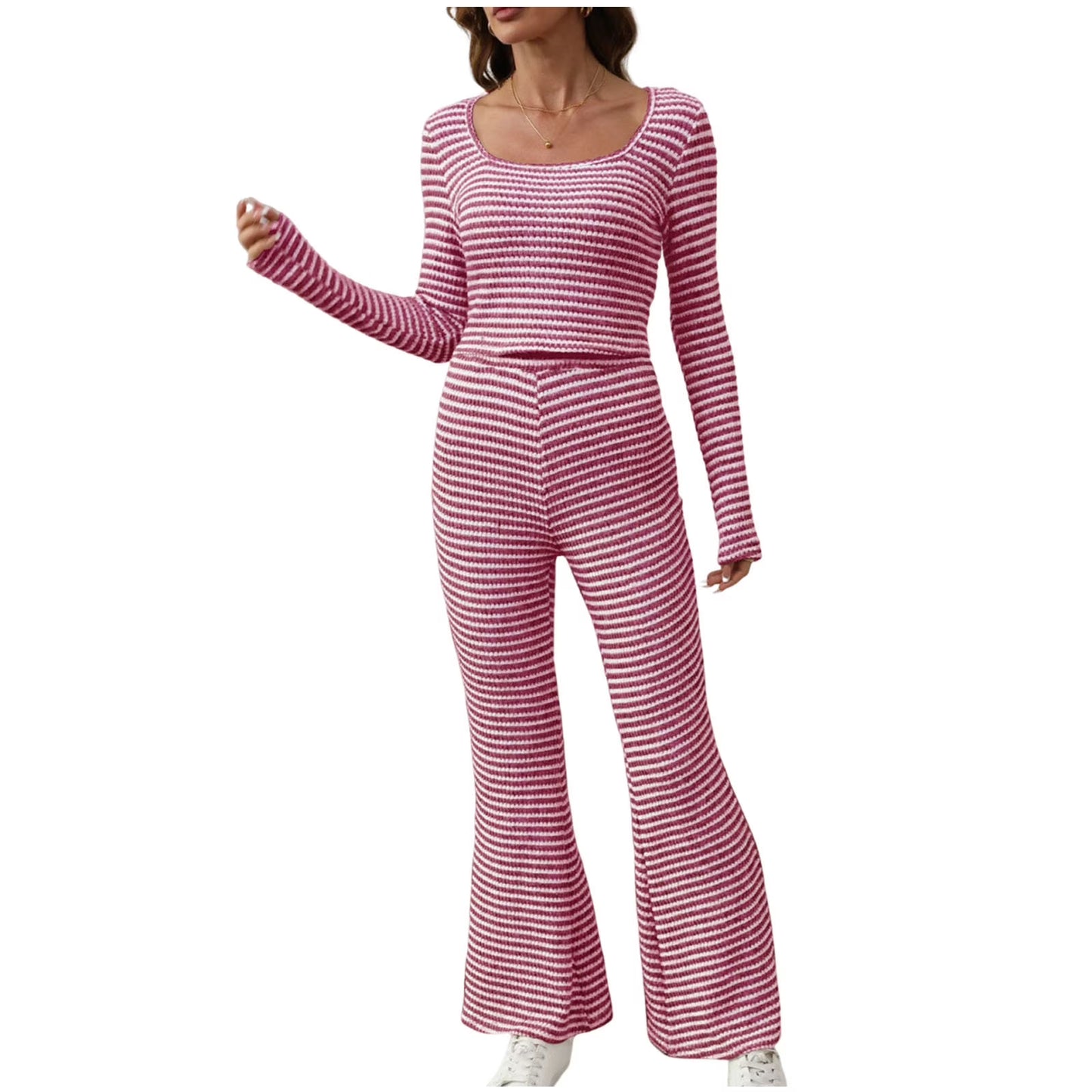 Women's 2 Piece Striped Loungewear Set