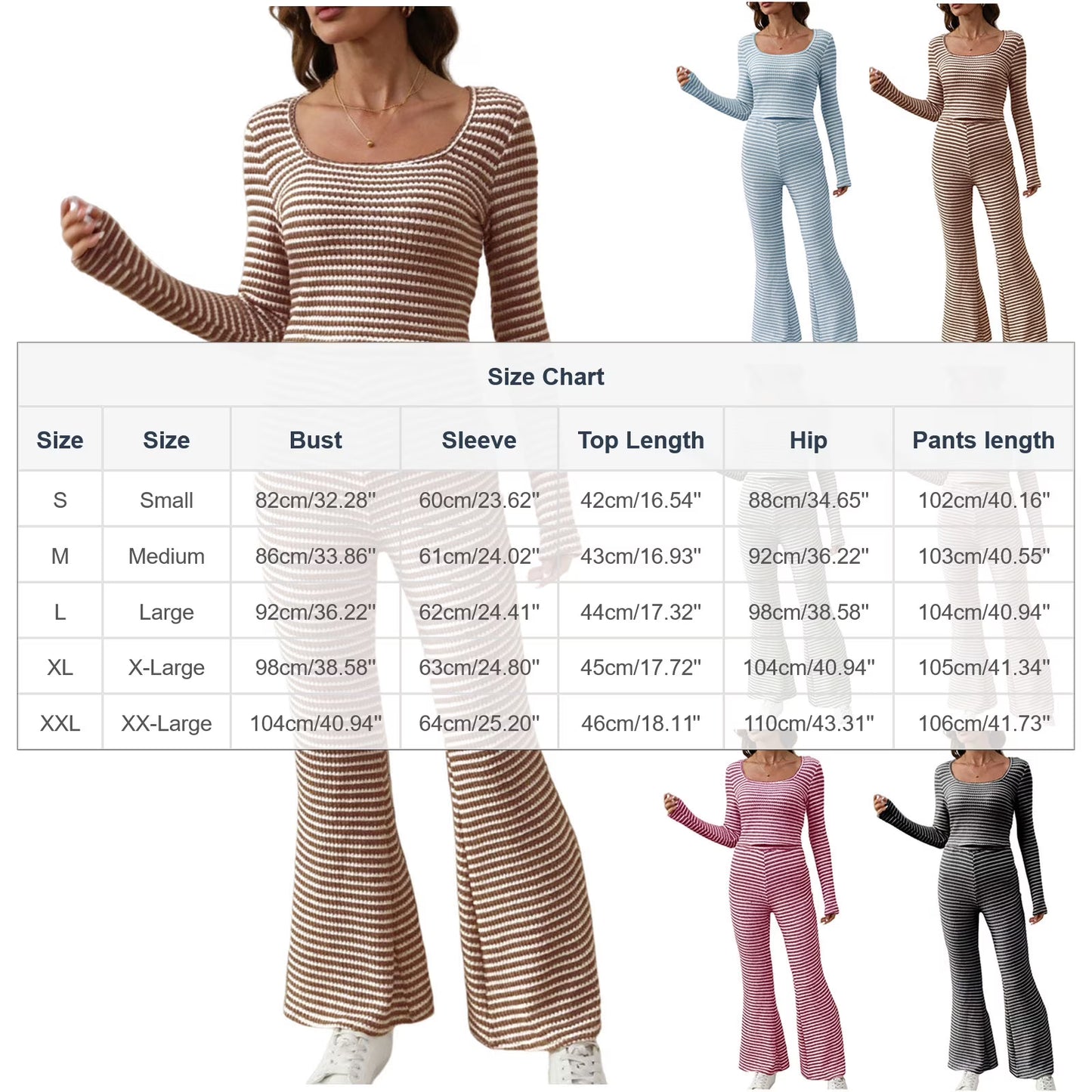 Women's 2 Piece Striped Loungewear Set