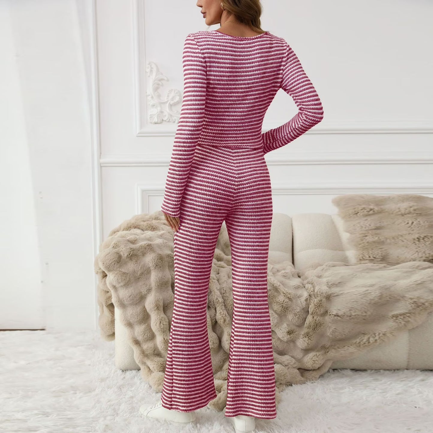Women's 2 Piece Striped Loungewear Set