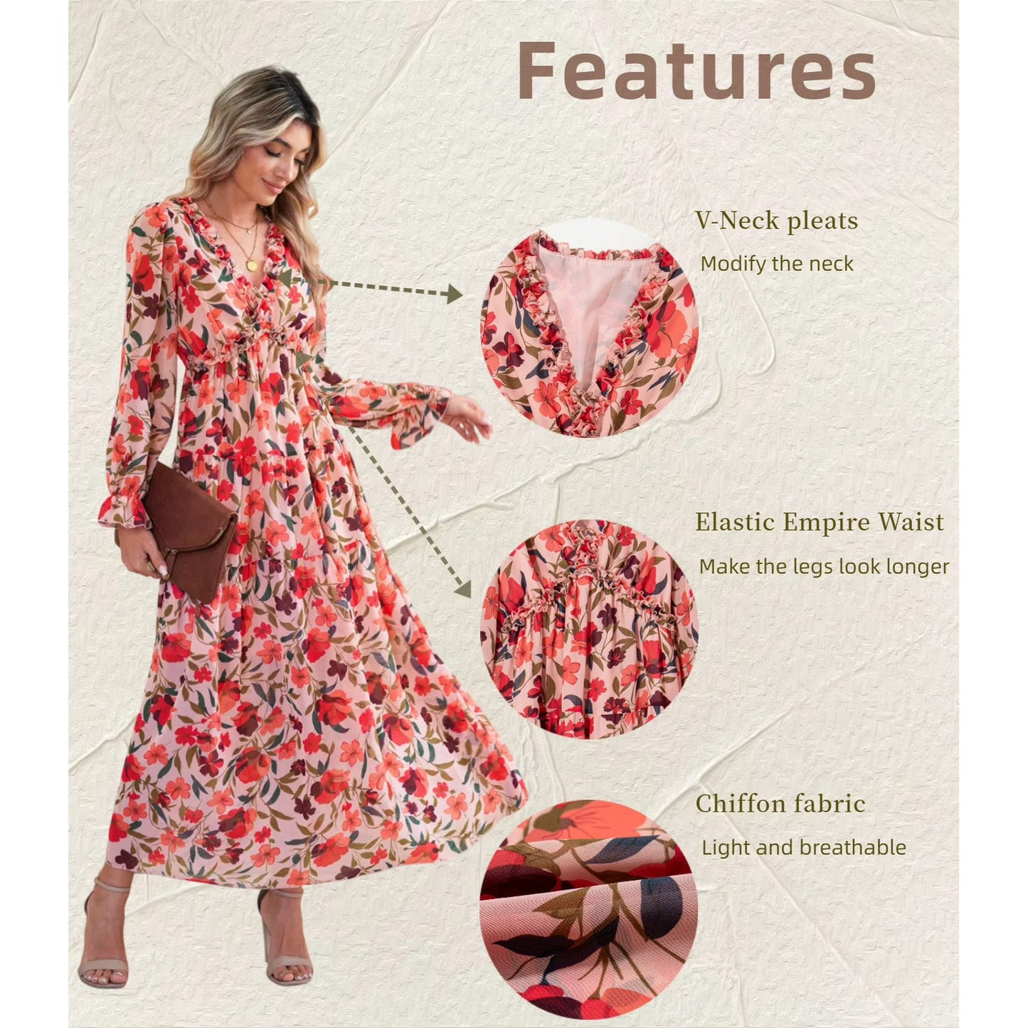 Women's Floral Deep V-Neck Maxi Dress