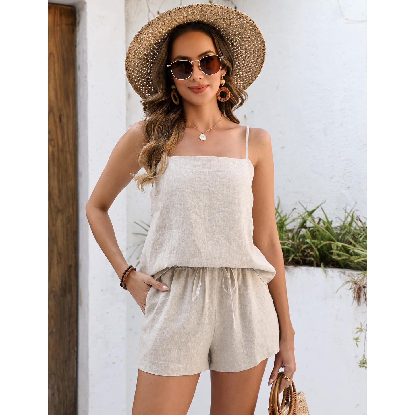 Women's Linen 2-Piece Top & Shorts Set