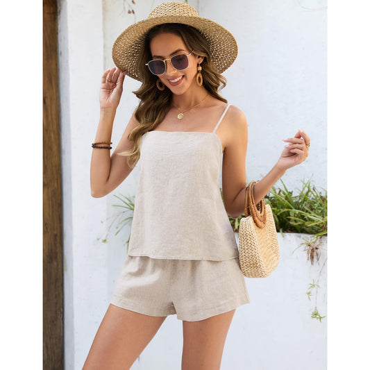 Women's Linen 2-Piece Top & Shorts Set