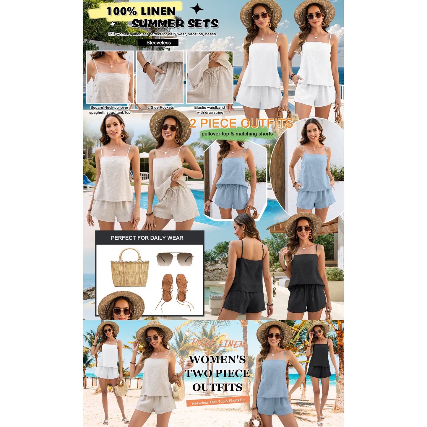 Women's Linen 2-Piece Top & Shorts Set