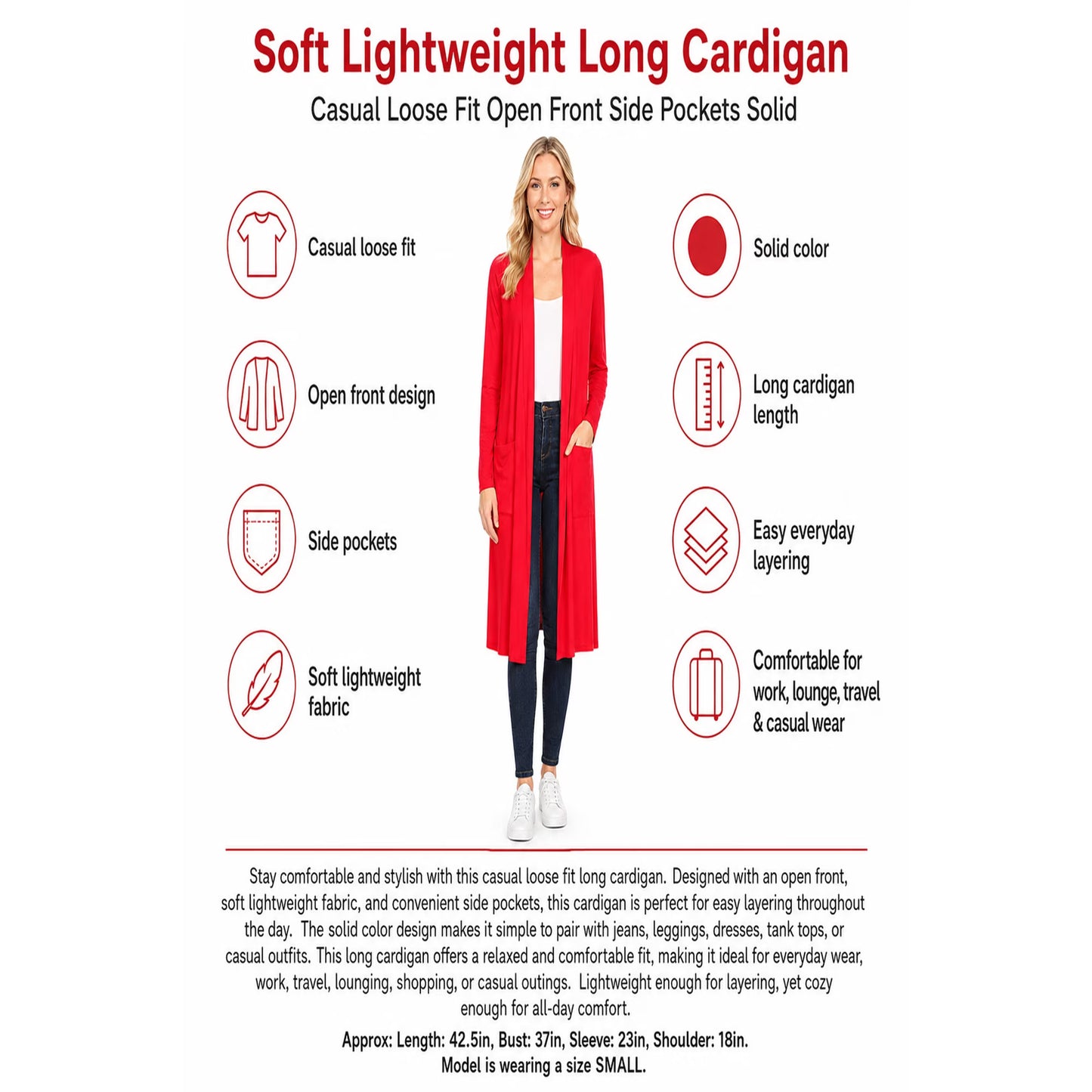 Women's Casual Long Cardigan with Pockets