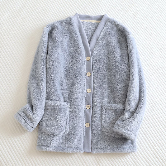 Women's Fuzzy Fleece Button Lounge Cardigan