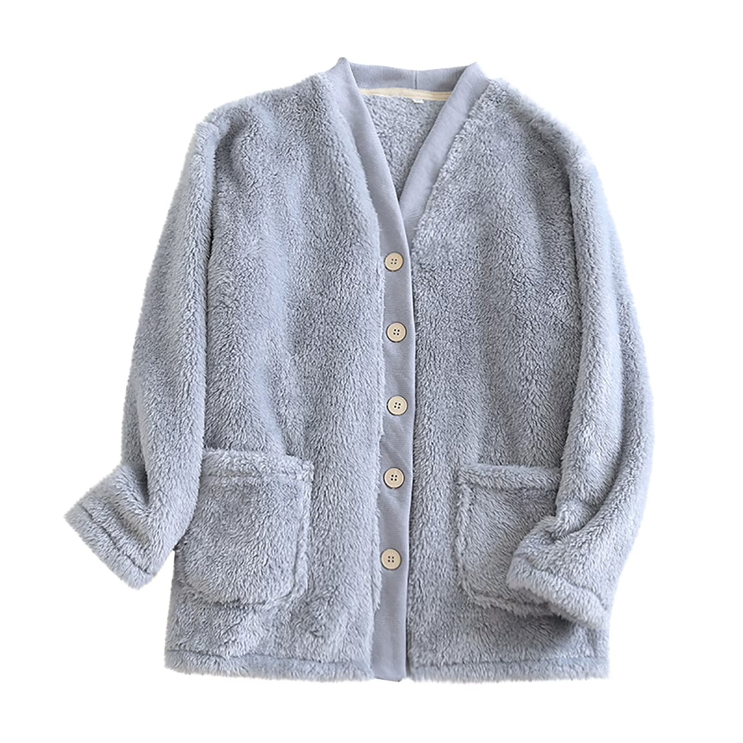 Women's Fuzzy Fleece Button Lounge Cardigan