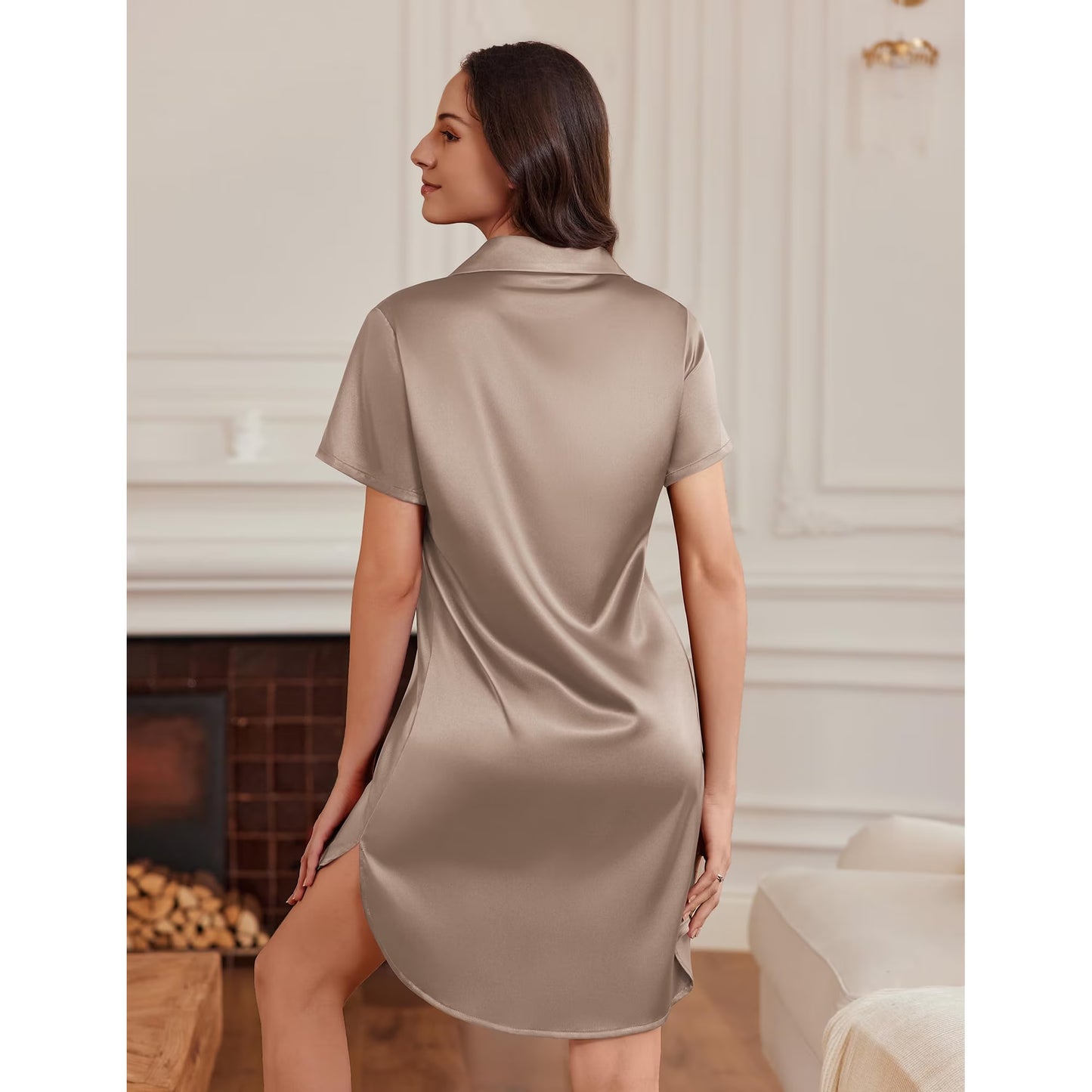 Women's Satin Button Down Nightshirt